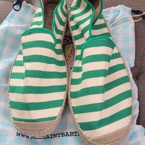 Green and White Striped Espadrilles